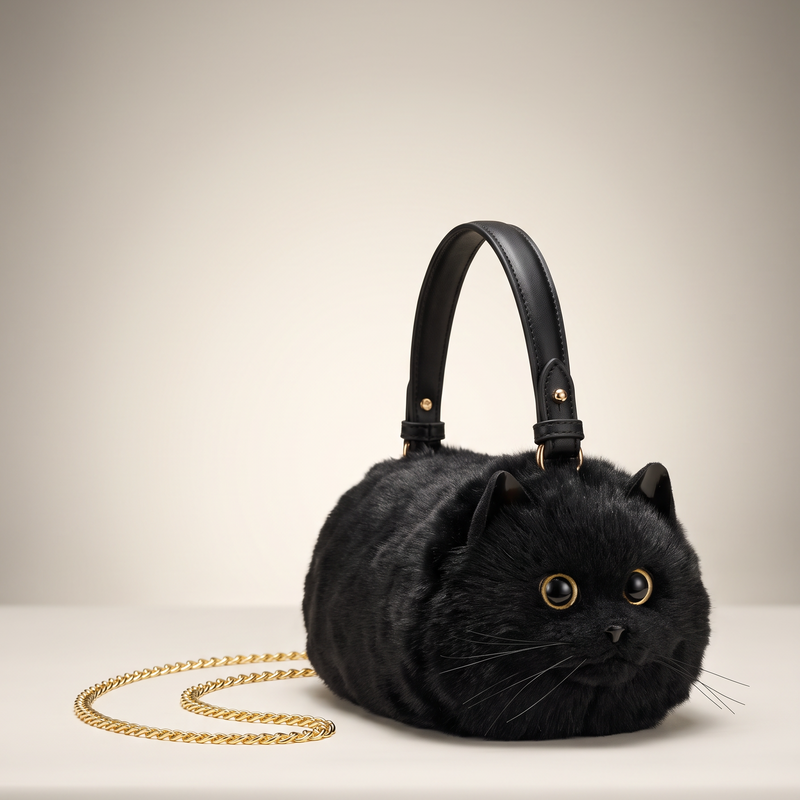 Jet-black Cat Handbag